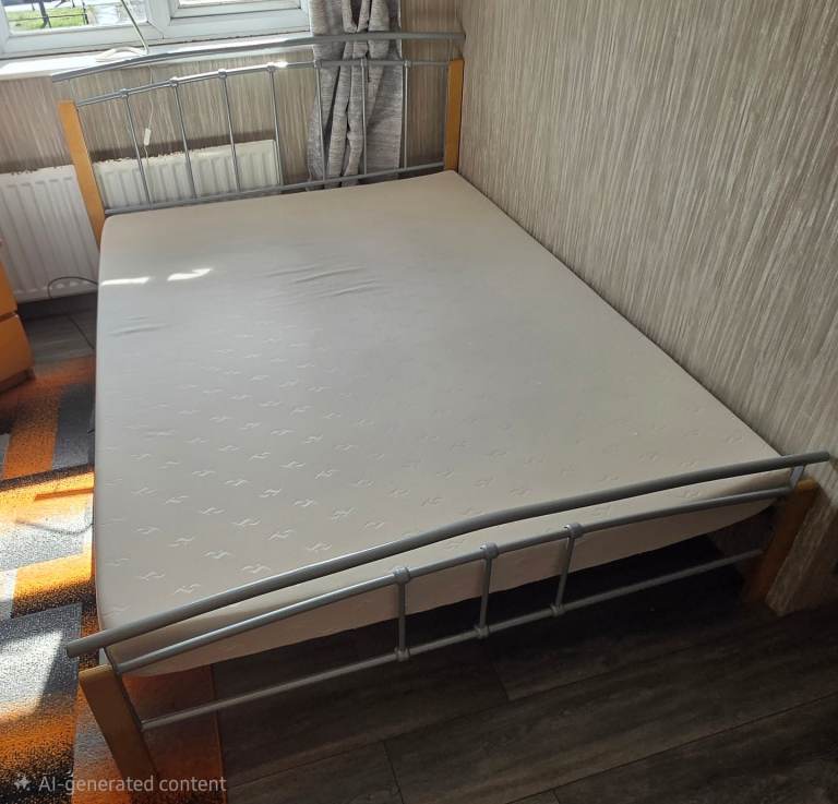 KING SIZE BED FRAME WITH MEMORY FOAM MATTRESS – EXCELLENT CONDITION