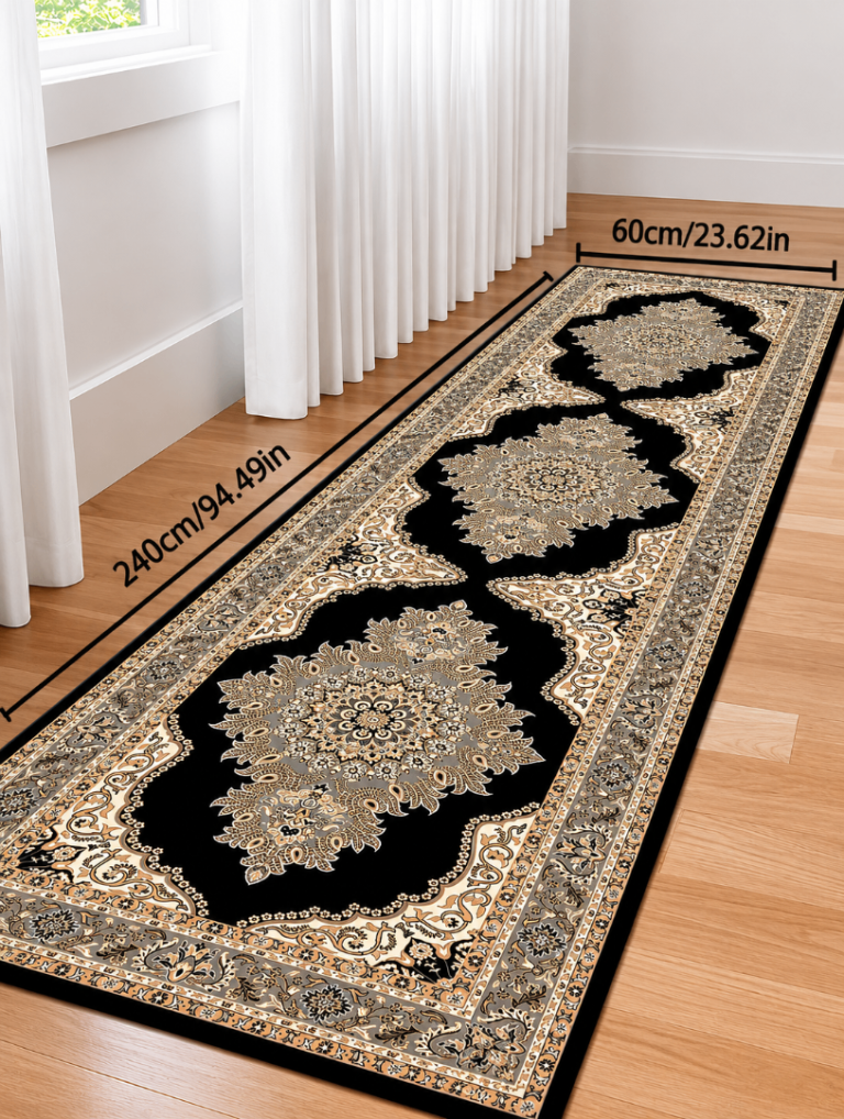 New Black Patterned Hallway Runner Rug 240cm x 60cm