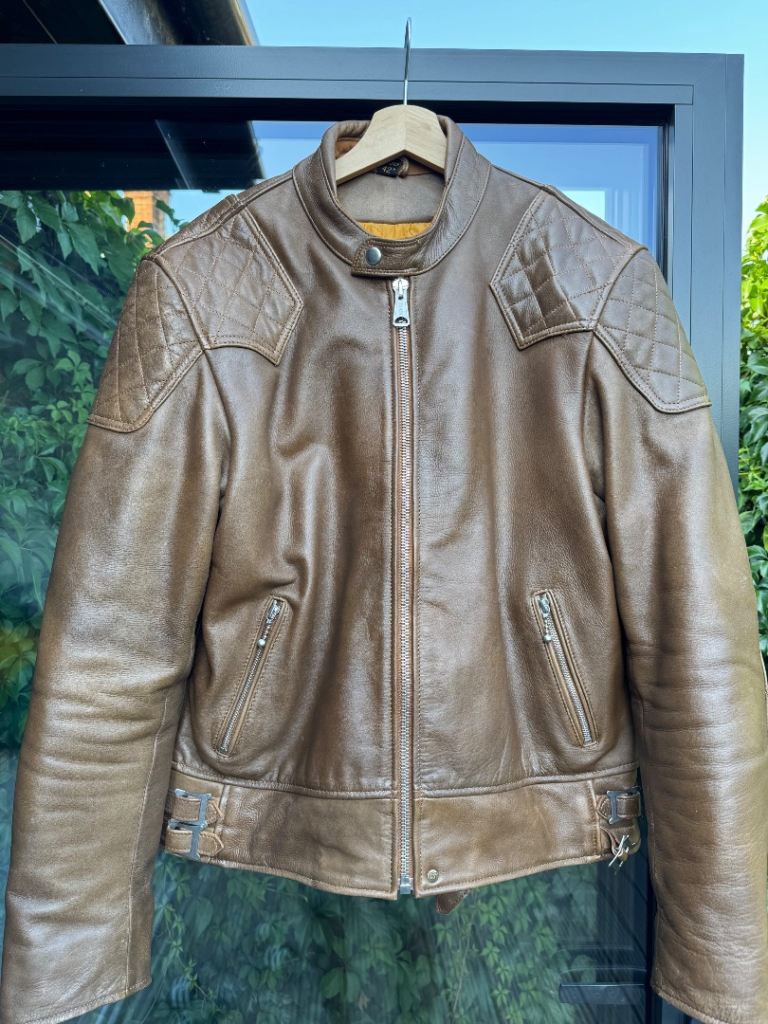 Gold top leather motorcycle jacket