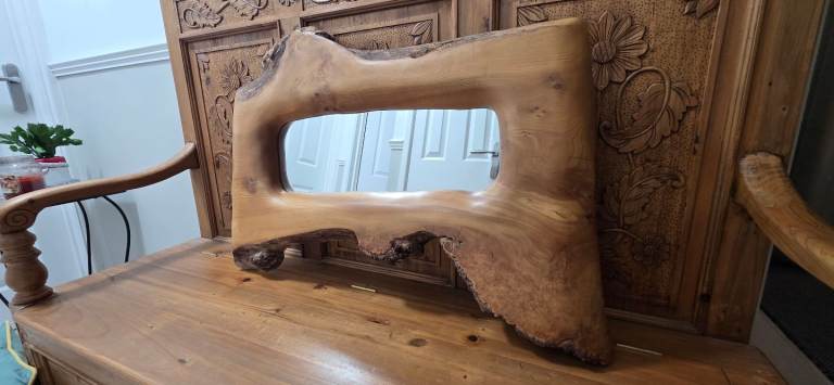 Handcrafted Live-Edge Oak Wooden Mirror – One of a Kind unique piece 