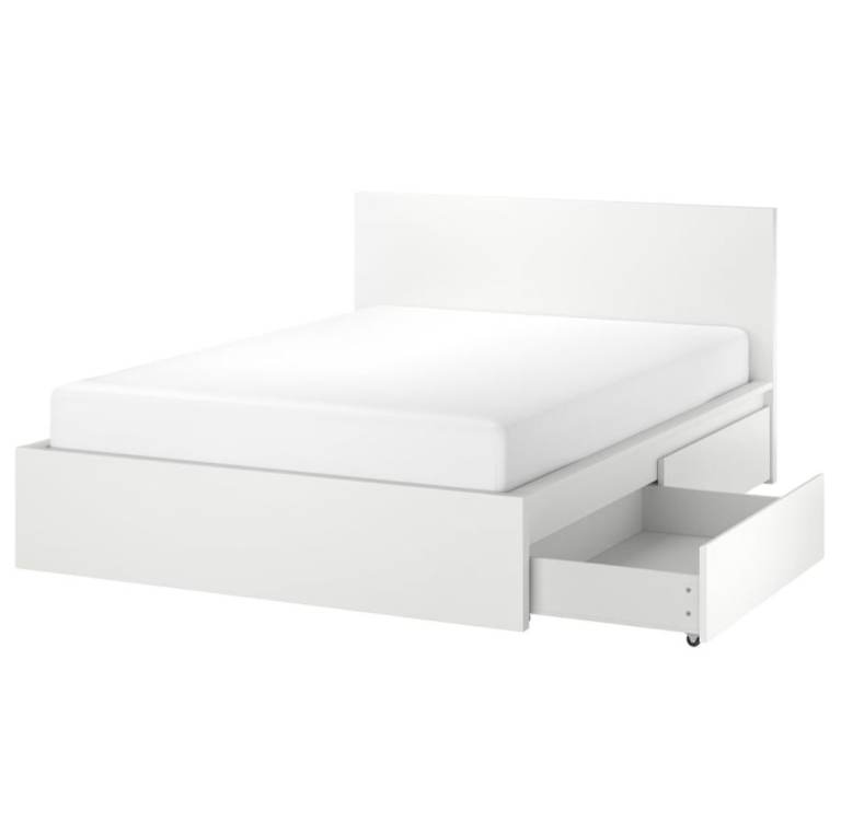 IKEA Malm Double Bed Frame with Storage Drawers - White, Good Condition
