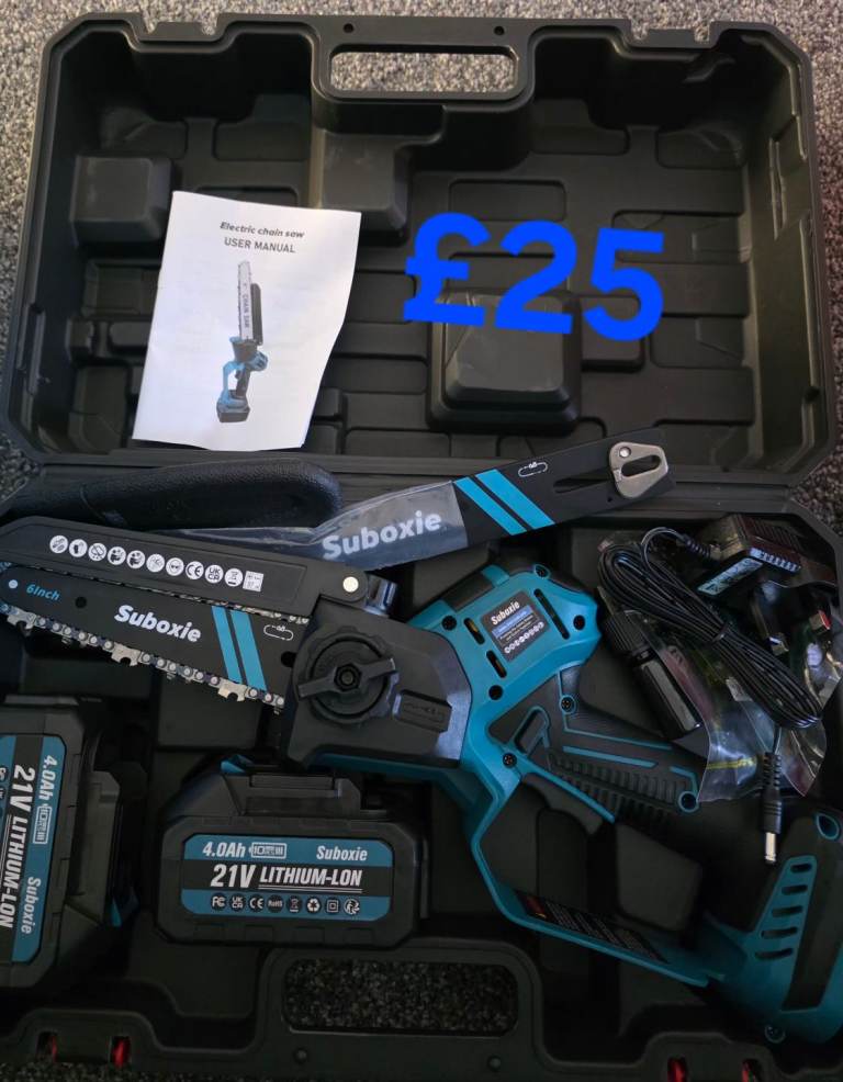 6inch mini chainsaw x2 rechargeable batteries accessories included brand new 