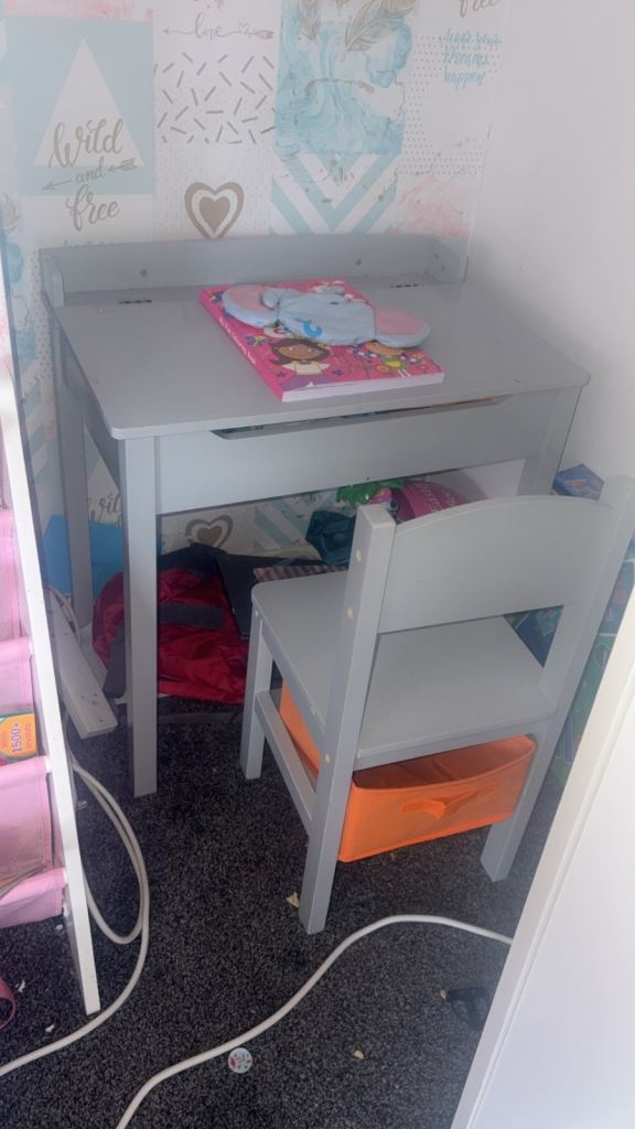 Grey Kids Desk and Chair Set with Storage – Good Condition