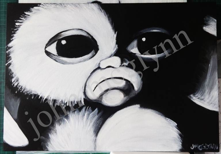 GIZMO £150 ORIGINAL ACRYLIC PAINTING ON 42CM X 29.5CM X 1.5CM BY JOHN MCGLYNN