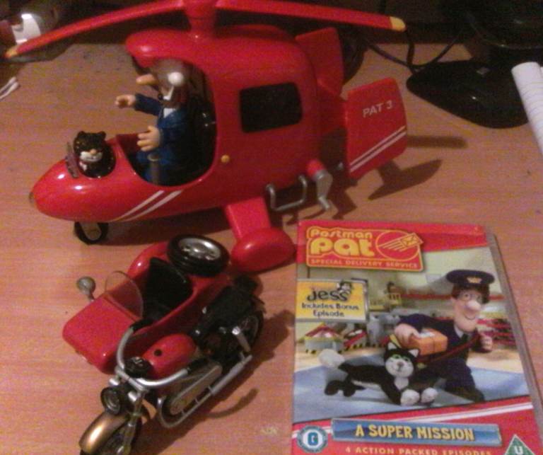 Postman Pat Motorbike & Sidecar 2006 Rare Vintage Postman Pat Toys Large Helicopter ect