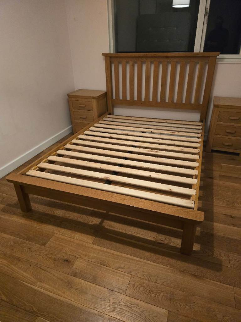 Solid oak double bed frame