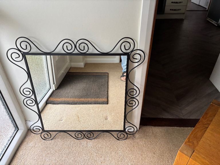 Black Metal Scrollwork Wall Mirror – Good Condition