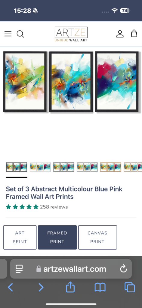 3 x Wall art framed prints