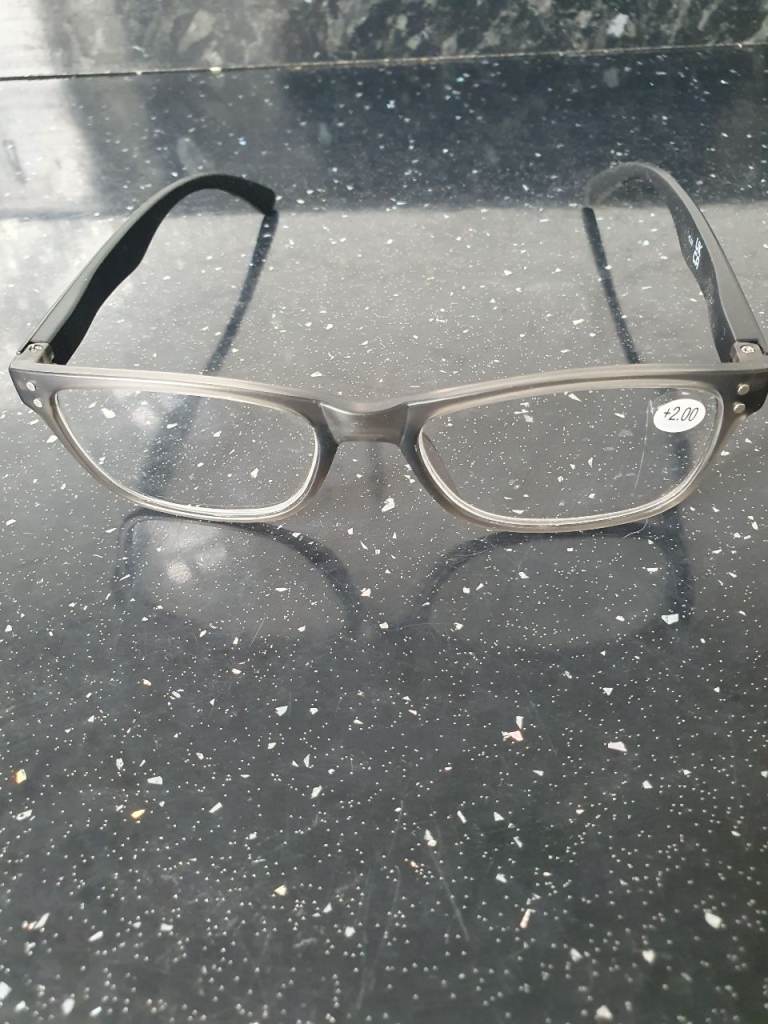 Grey Reading Glasses +2.00 Strength – Good Condition