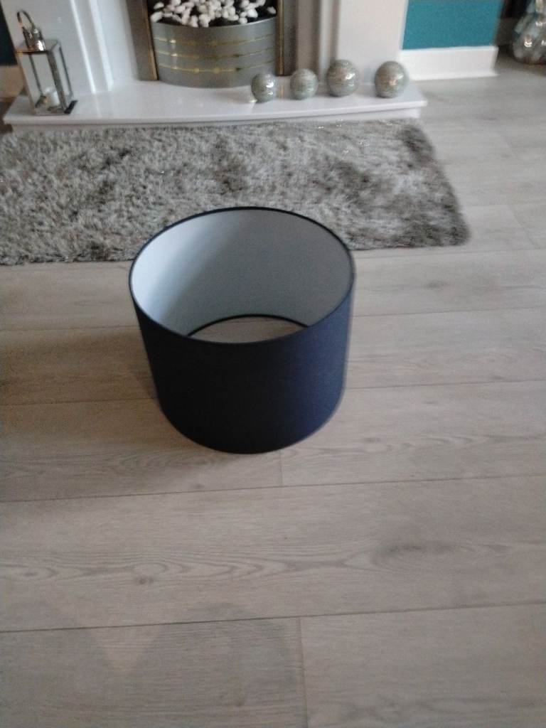 Navy Blue Fabric Drum Lampshade – Good Condition