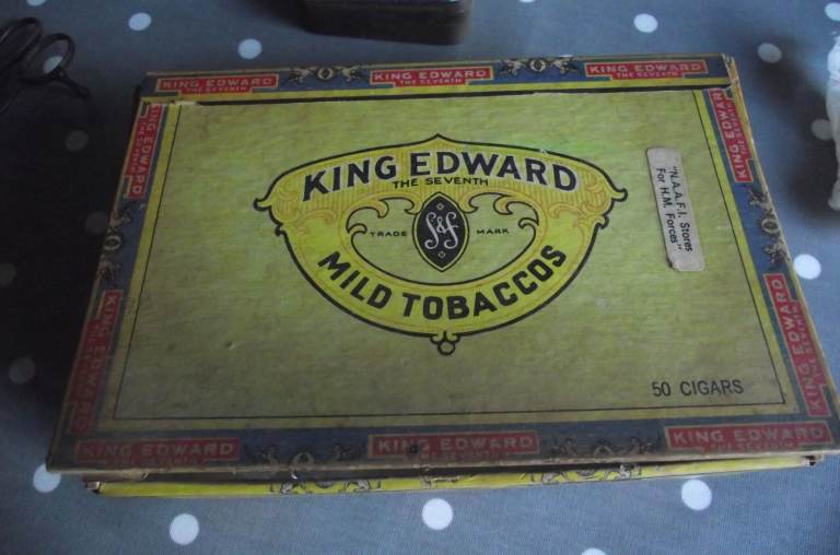 Vintage King Edward V11 cigar box with vintage items