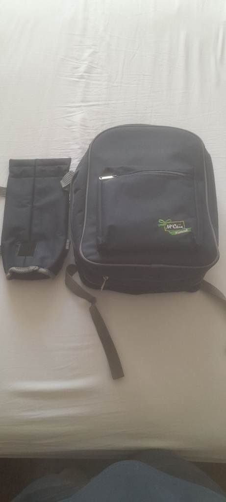 'McCain Moments" Insulated Back Pack and Picnic Set" - Blue and Grey