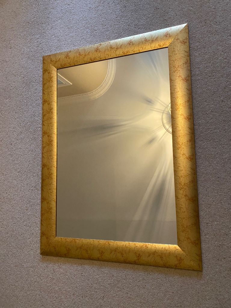 Large gold coloured framed wall mirror 