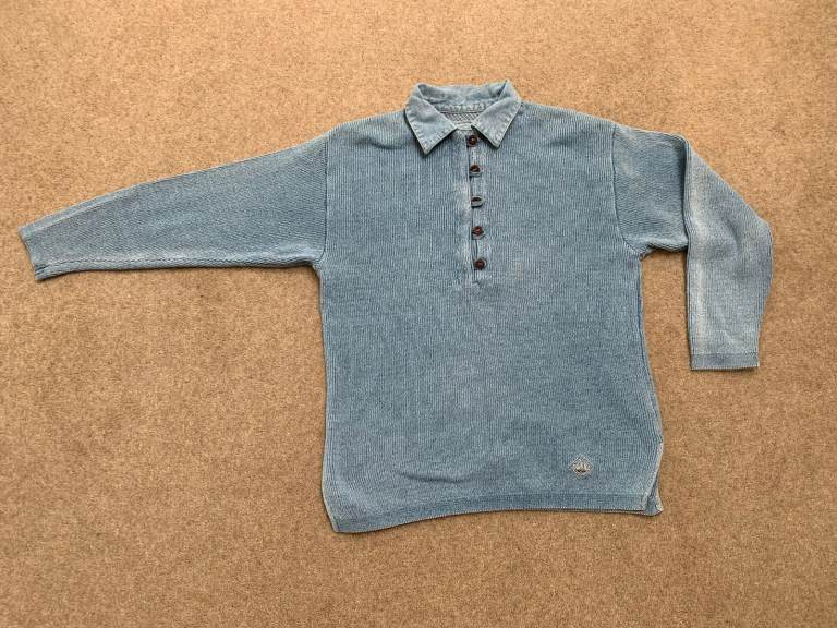 Blue Willis Men's Knitted Cotton Sweater Size S Washed Indigo Blue Dyed colour