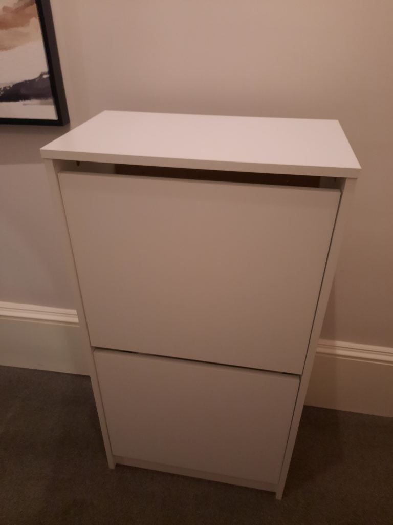 White Wooden Shoe Cabinet with Two Compartments