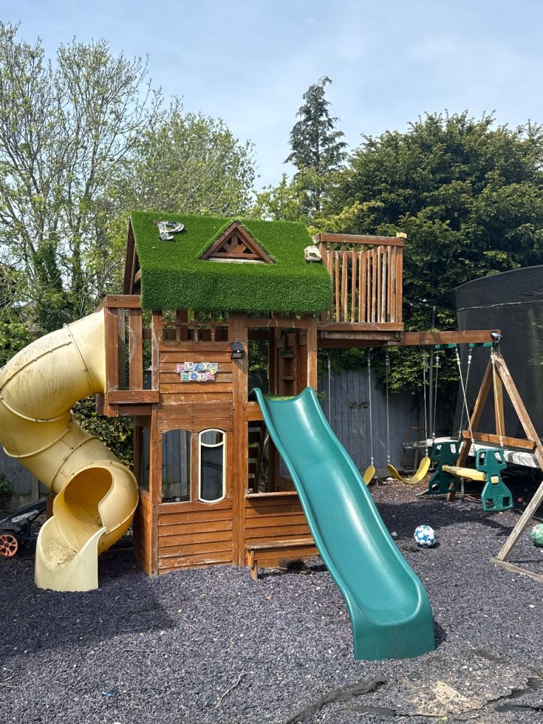 Large Wooden Climbing Frame with Tube Slide & Swings – Quick Sale