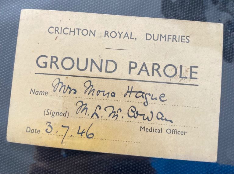 Vintage Crichton Royal Ground Parole Card - Dated 1946