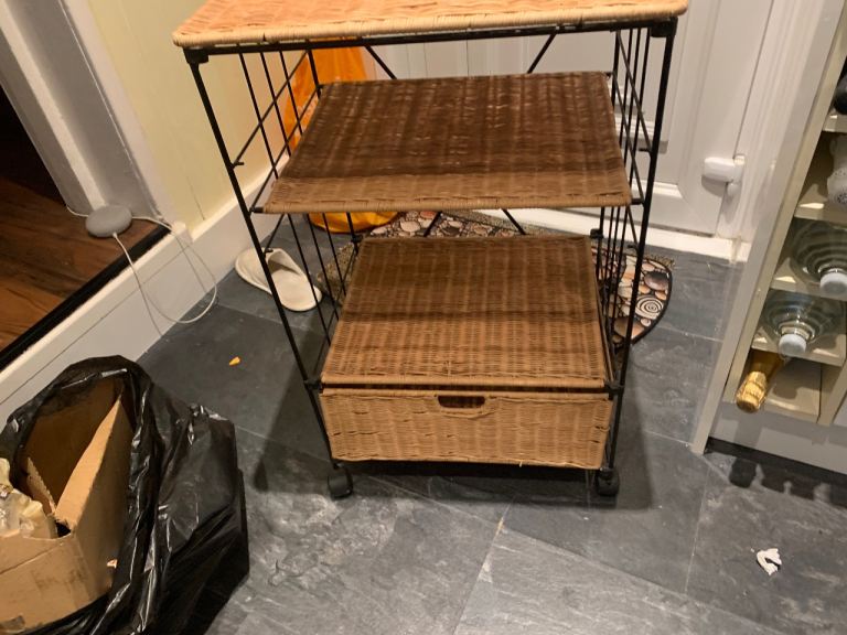 Wicker Rattan Rolling Cart / Shelf Unit with Drawer