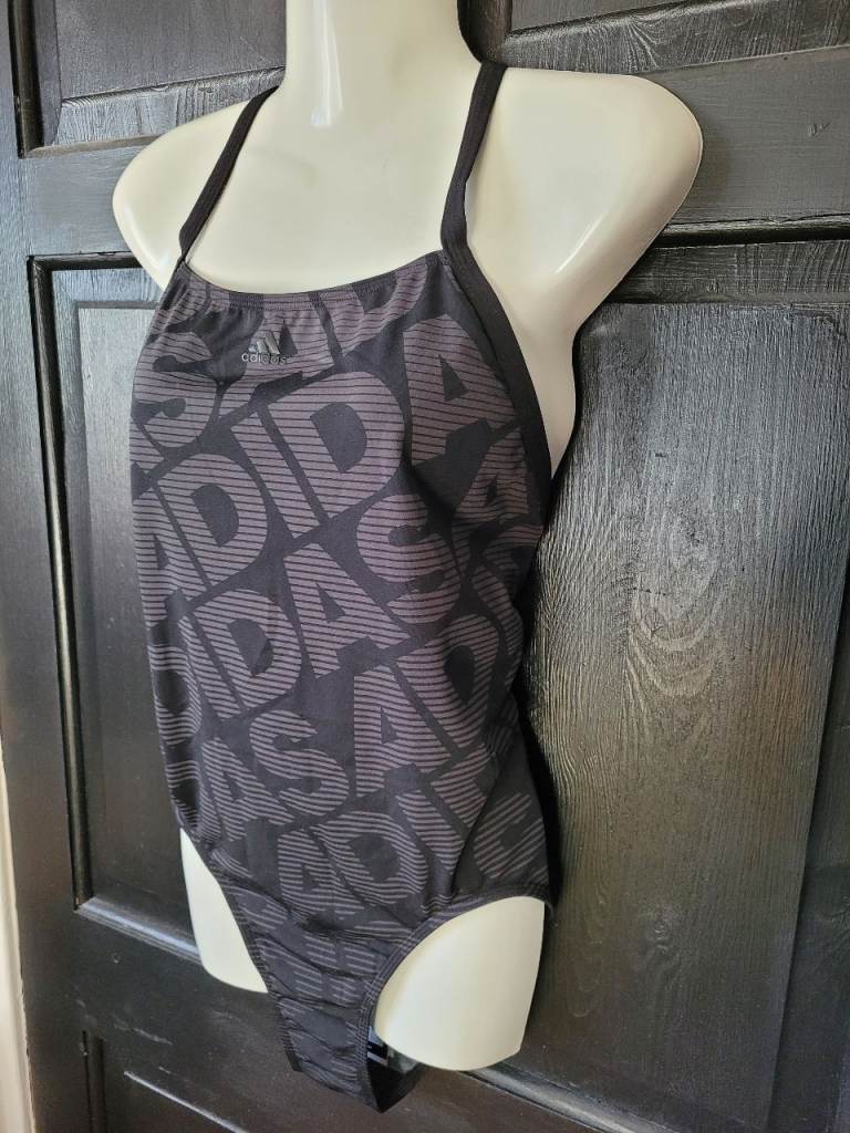 adidas Women's Black & Grey CV3617 Per+ 1pc Linear Swimsuit - New
