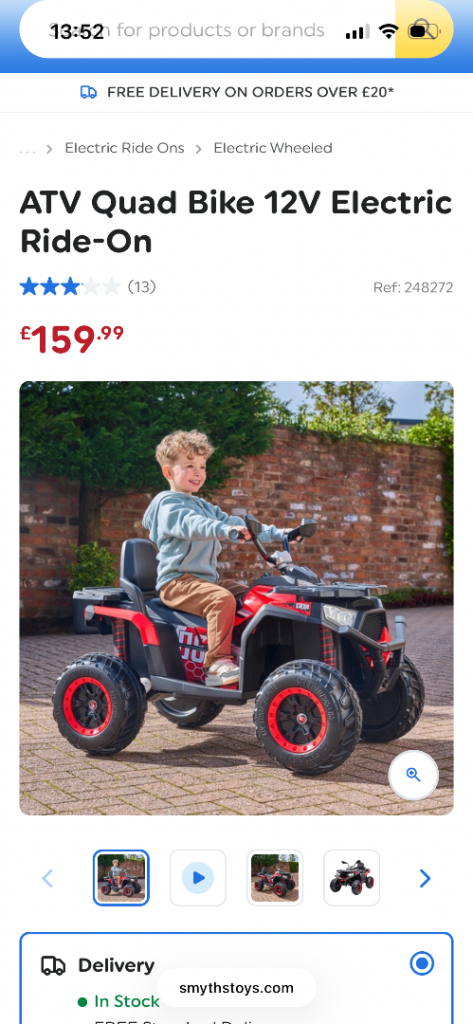 ATV Quad Bike 12V Electric Ride-On – Red, Excellent Condition