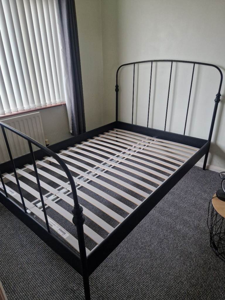IKEA SULTAN LURÖY Double Bed Frame - Black Metal, Good Condition