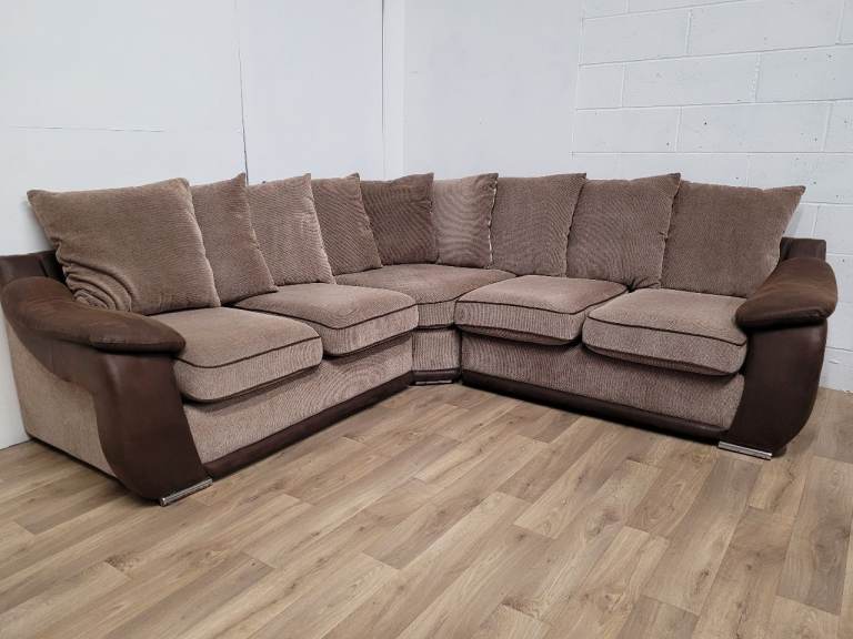 Comfortable Brown Corner Sofa with Two-Tone Fabric FREE DELIVERY 