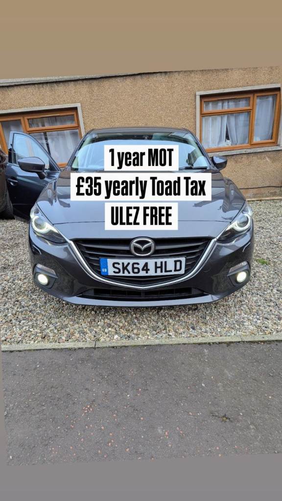 Full year's MOT, low £35 yearly tax, ULEZ free, Mazda 3 2014, great spec