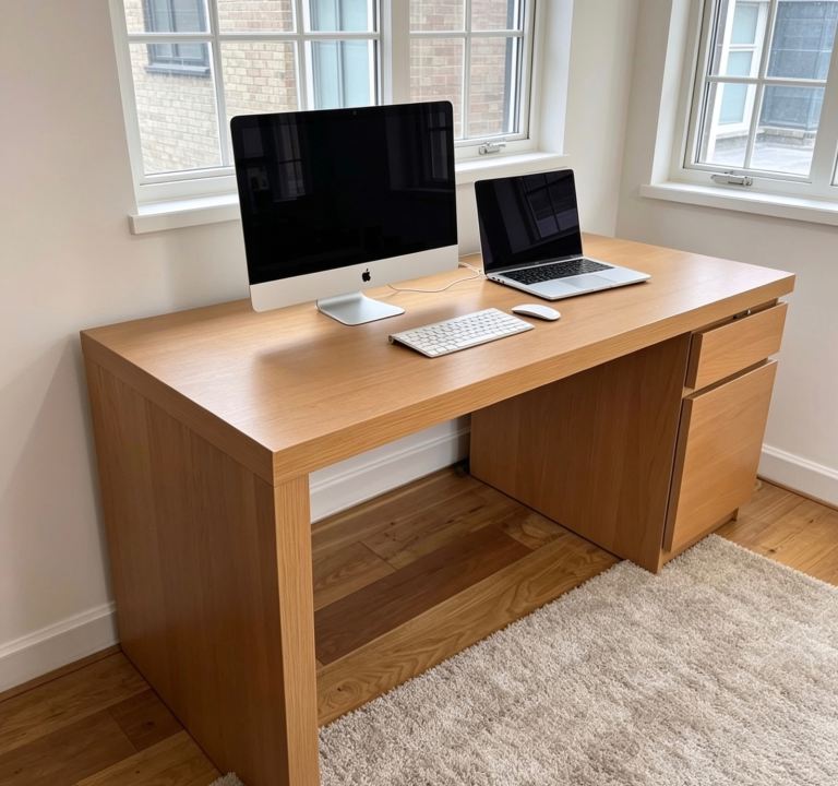 Ikea Oak Malm Computer Desk with two drawers