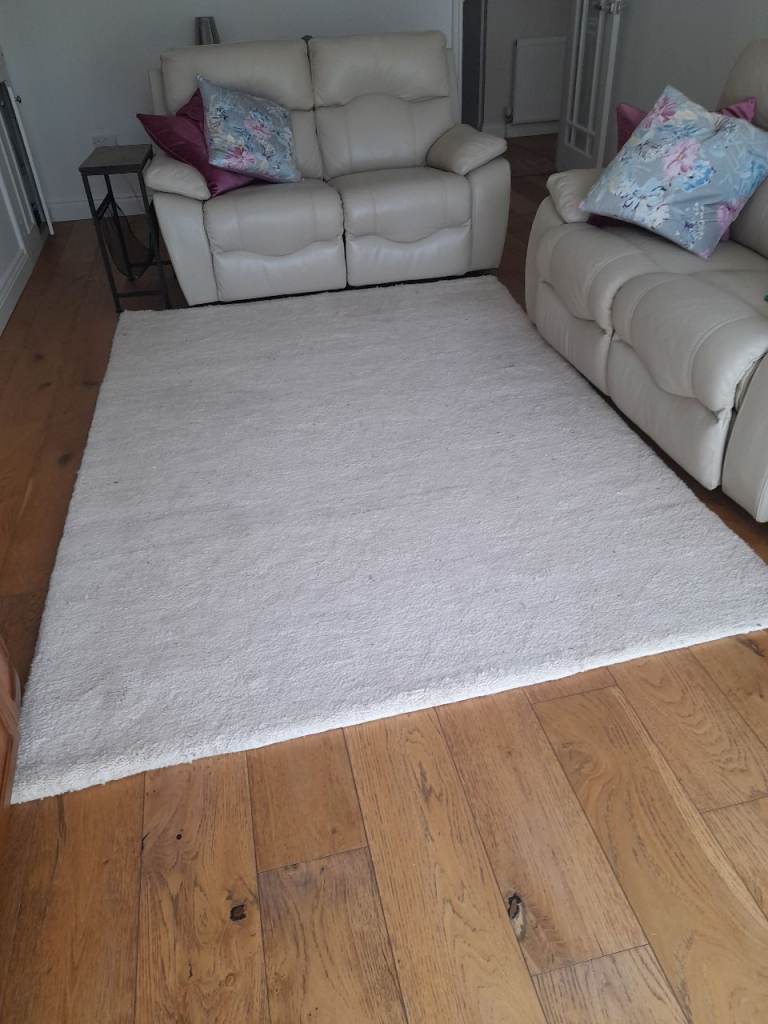 Cream Shaggy Area Rug – Good Condition