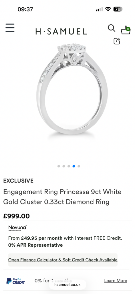 Engagement Ring Princessa 9ct White Gold Cluster 0.33ct Diamond Ring