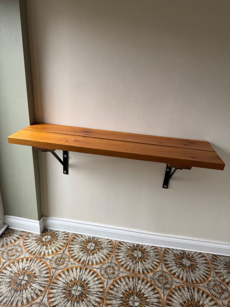 Breakfast bar / shelf - soild wood / solid metal brackets - 130cm by 37cm - 4cm thick