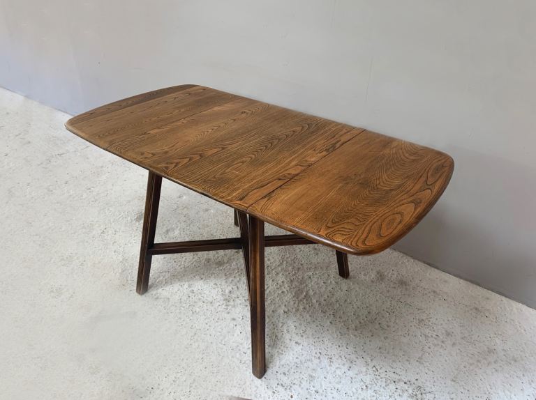Ercol Old Colonial 377 Drop Leaf Dining Table Solid Elm Blue Label 1950s