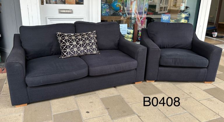 DFS Blacky Blue Fabric 2 Seater Sofa & Armchair  £250 Free Local Delivery  