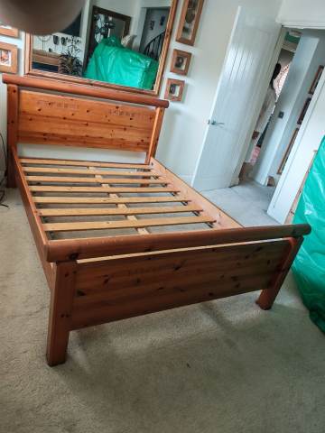 Solid Pine Wood Double Bed Frame – Good Condition, £100.00 for Sale