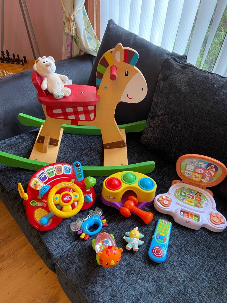 Wooden rocking horse and baby toys bundle