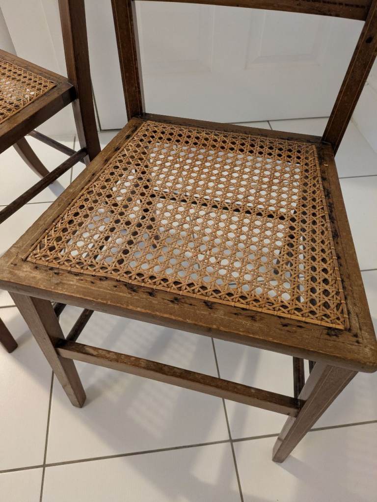 PAIR OF VINTAGE BEDROOM CHAIRS WOVEN SEATS