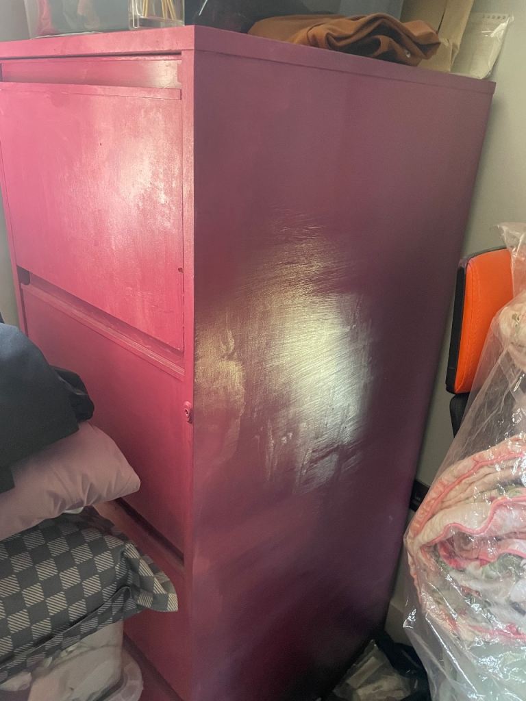 Pink Wooden Filing Cabinet with 4 Drawers – Fair Condition