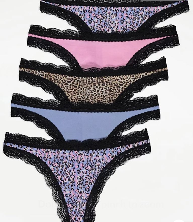 Animal Print Lace Trim Brazilian Knickers 5 Pack Size:16 Colour:Multi