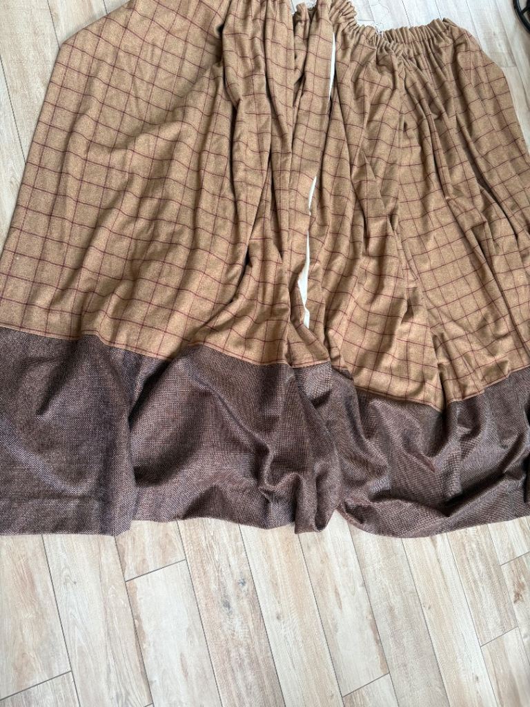 Pair of Checked wool Fabric blackout Curtains with Rings