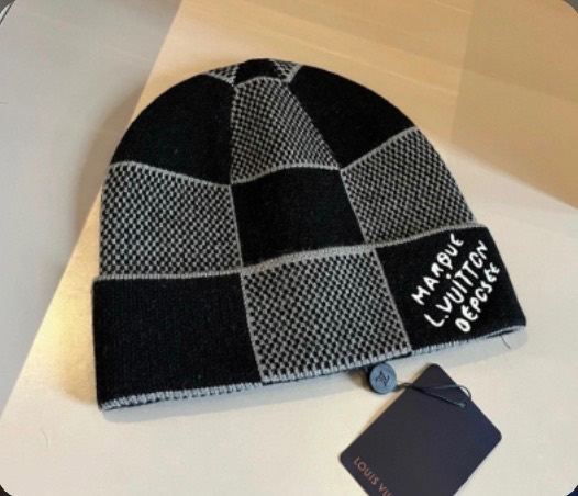 Louis Vuitton Checkered Beanie Hat – Black & Grey