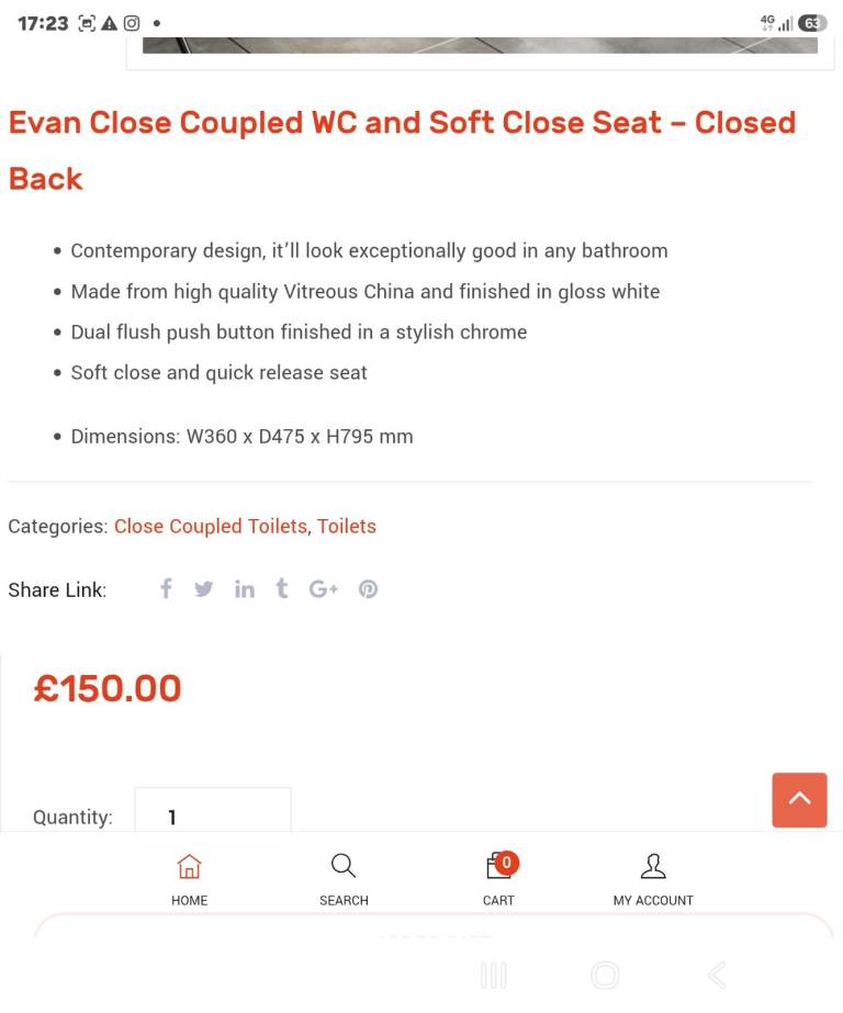 Evan Close Coupled WC and Soft Close Seat - New
