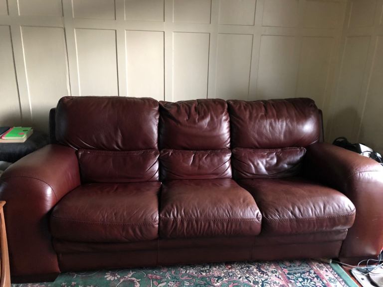 Real leather sofas 3 seater 2 seater footstool 