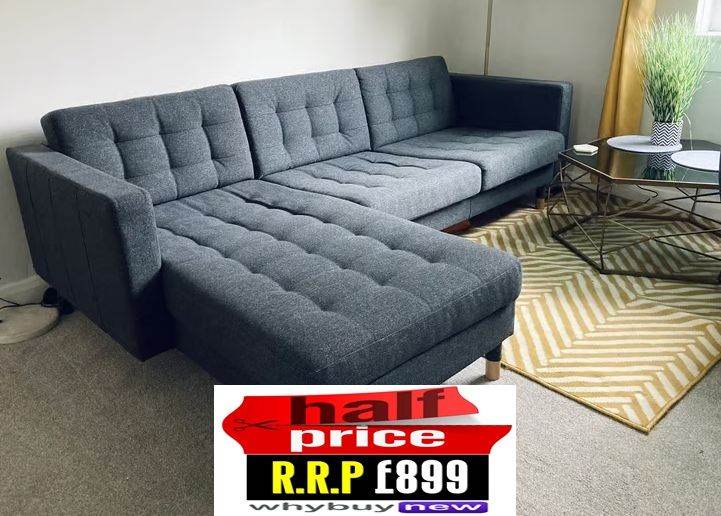 RRP:£899 IKEA LANDSKRONA TWO/THREE SEATER CHAISE LONGUE CORNER GUNNARED GREY SOFA (CHESTERFIELD)