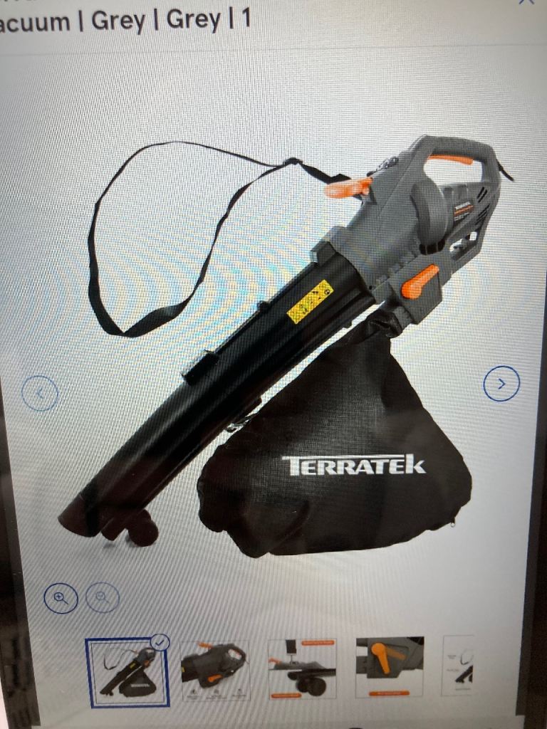 Terratek TGV3000 3000W Corded Leaf Blower & Vacuum – New, Grey