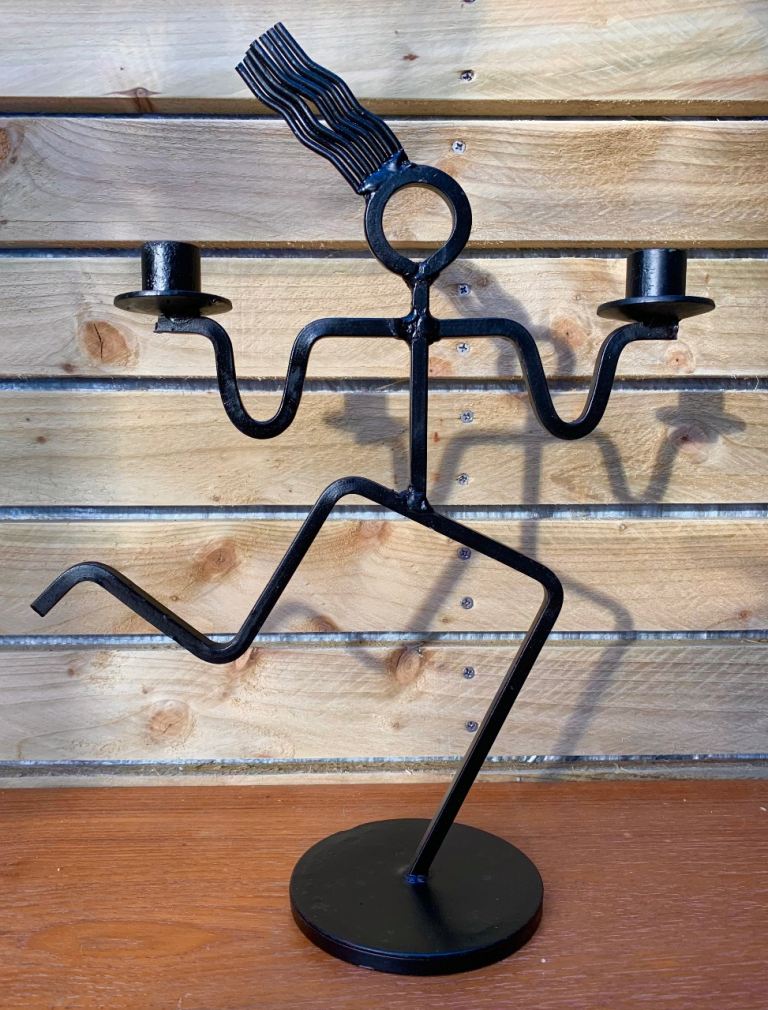 image for Vintage Danish Post Modern Wrought Iron Metal Running Man Candle Holder by Scardy 80s