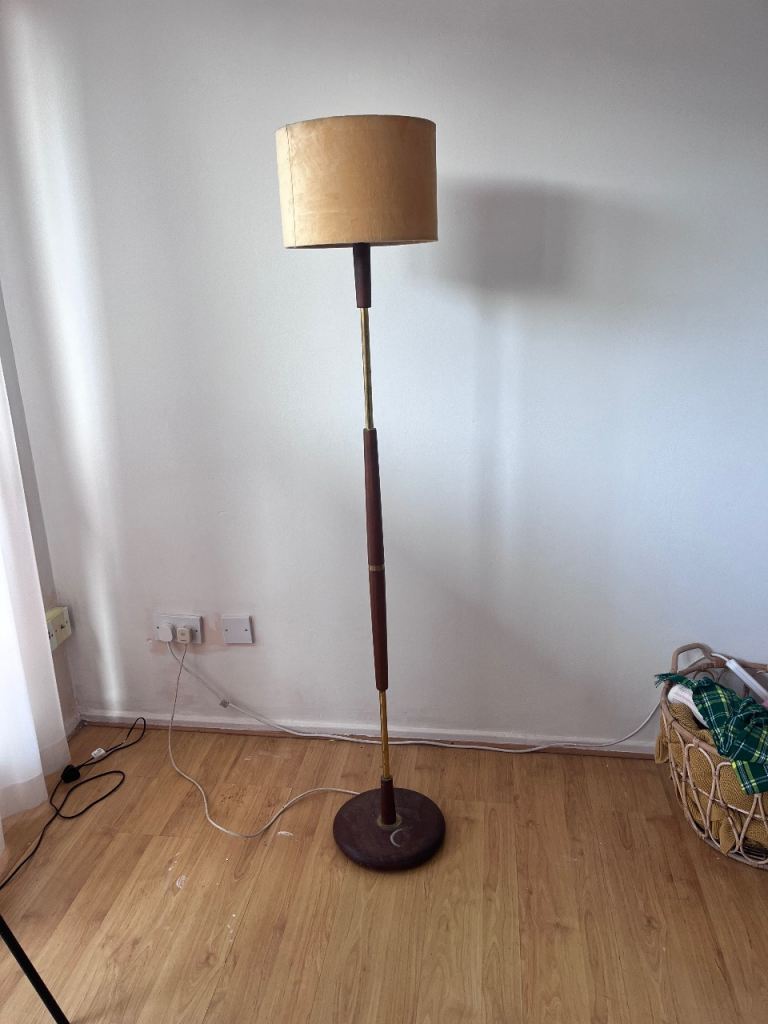 Mid century wooden and brass lamp