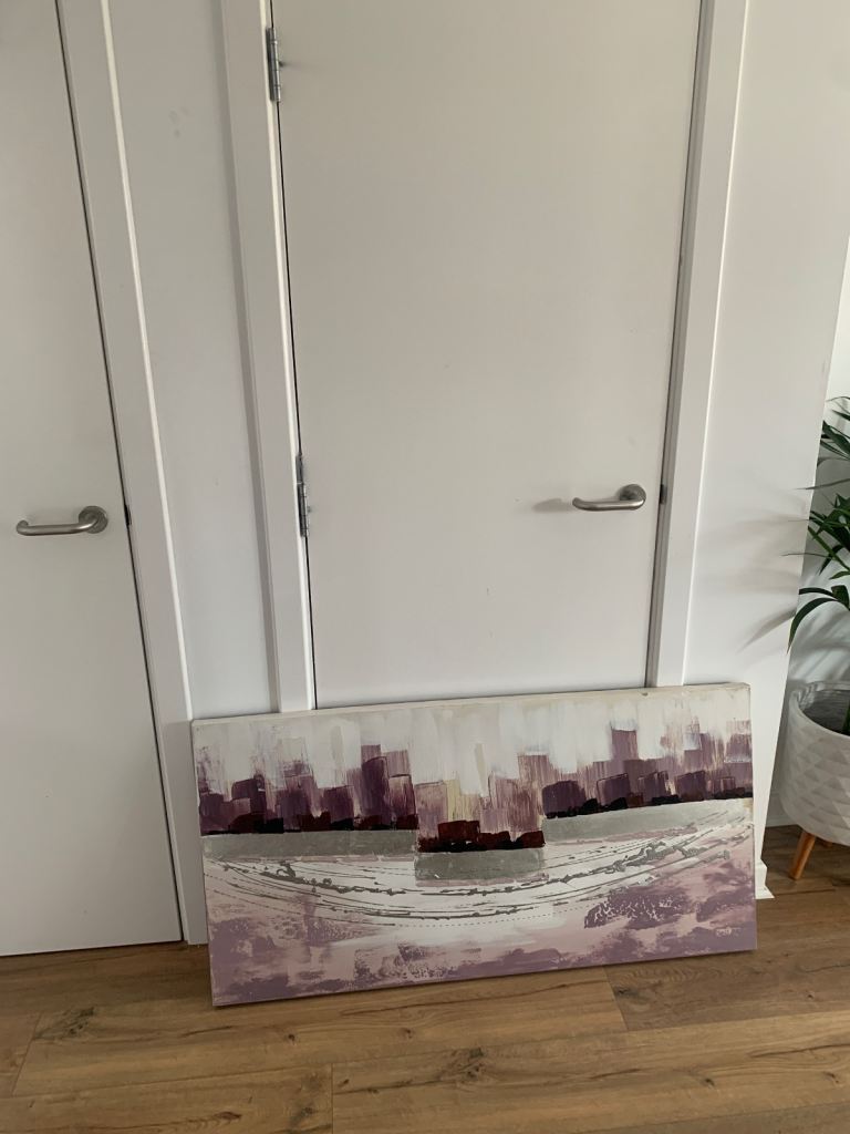 Large wall canvas picture wall art pink and silver 120x60