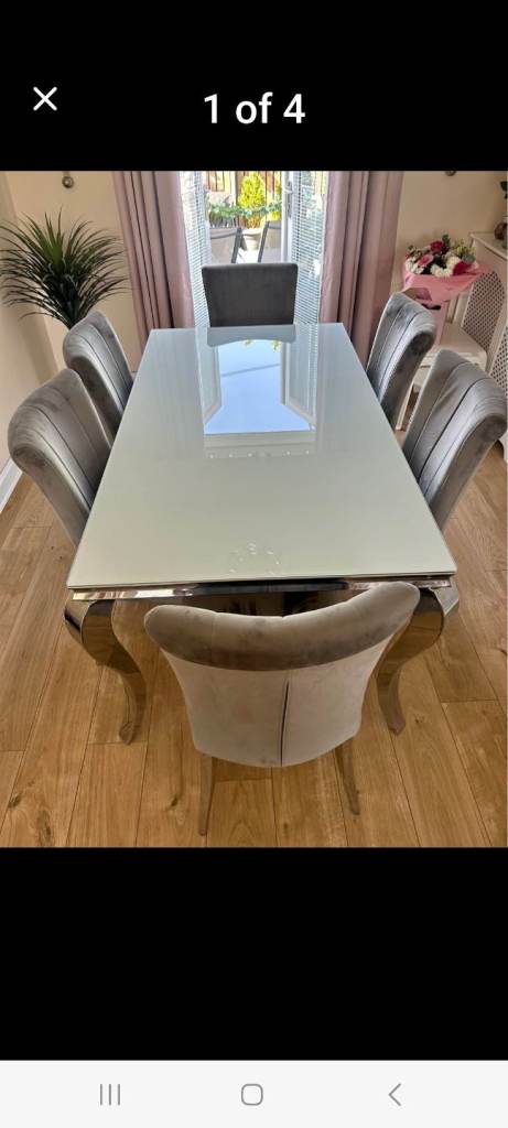 Chrome and glass dining table 6 chairs