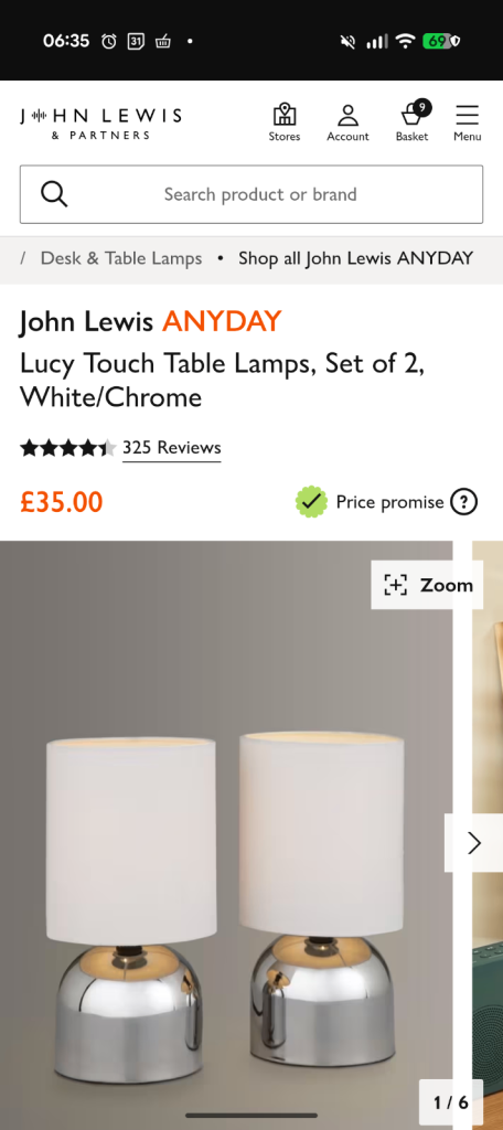 John Lewis ANYDAY Lucy Touch Table Lamps, Set of 2