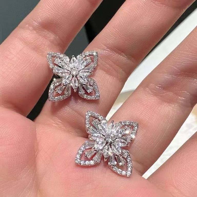 Stunning Butterfly Design Silver Earrings with Clear Stones